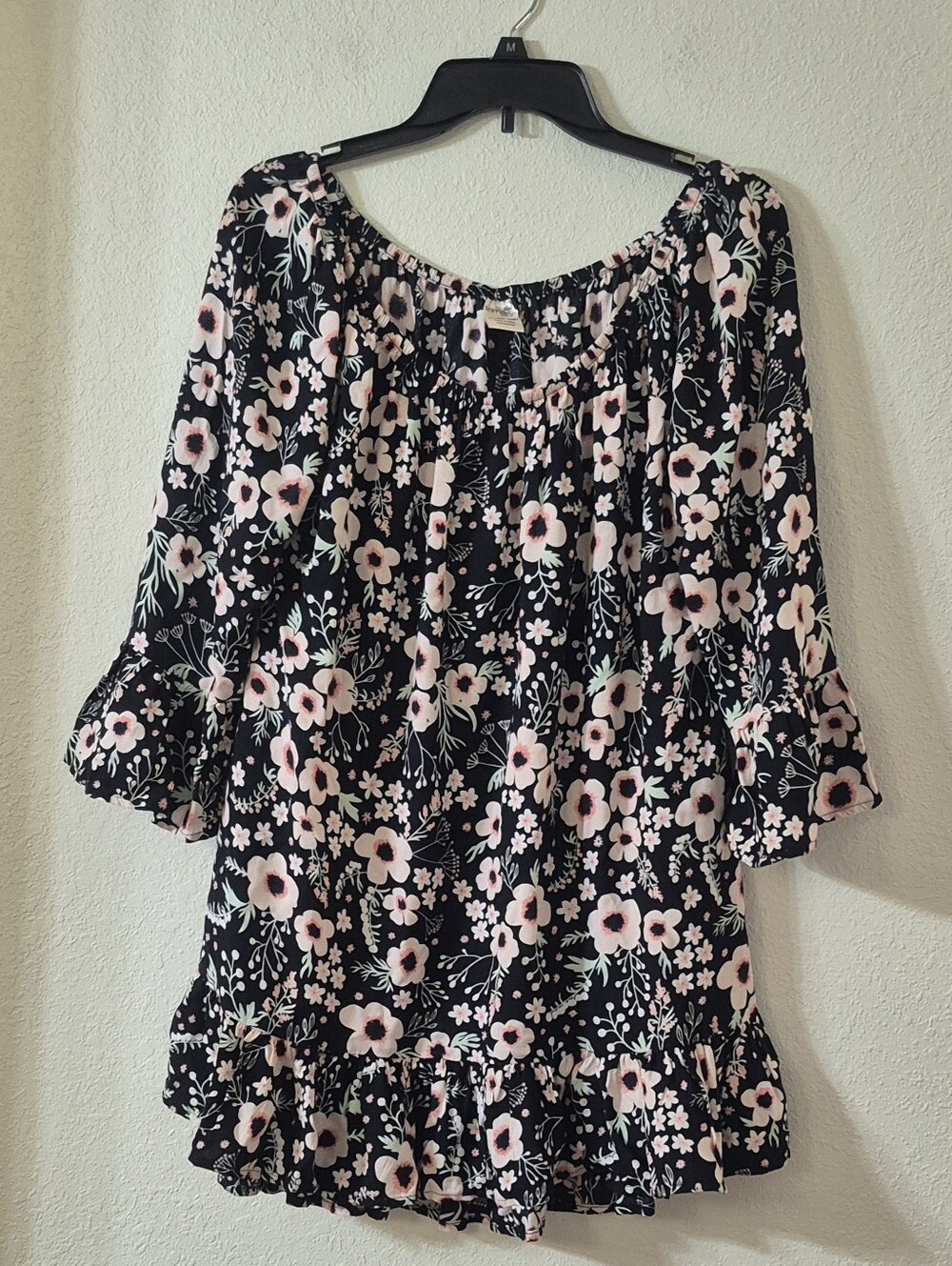 Women’s Black Floral Blouse with Pink Flowers
